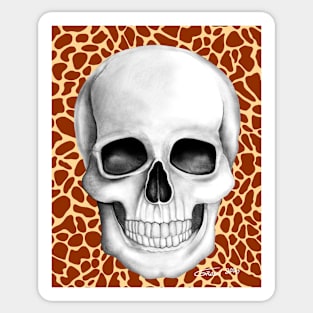 Skull (On Giraffe Print Background) Sticker